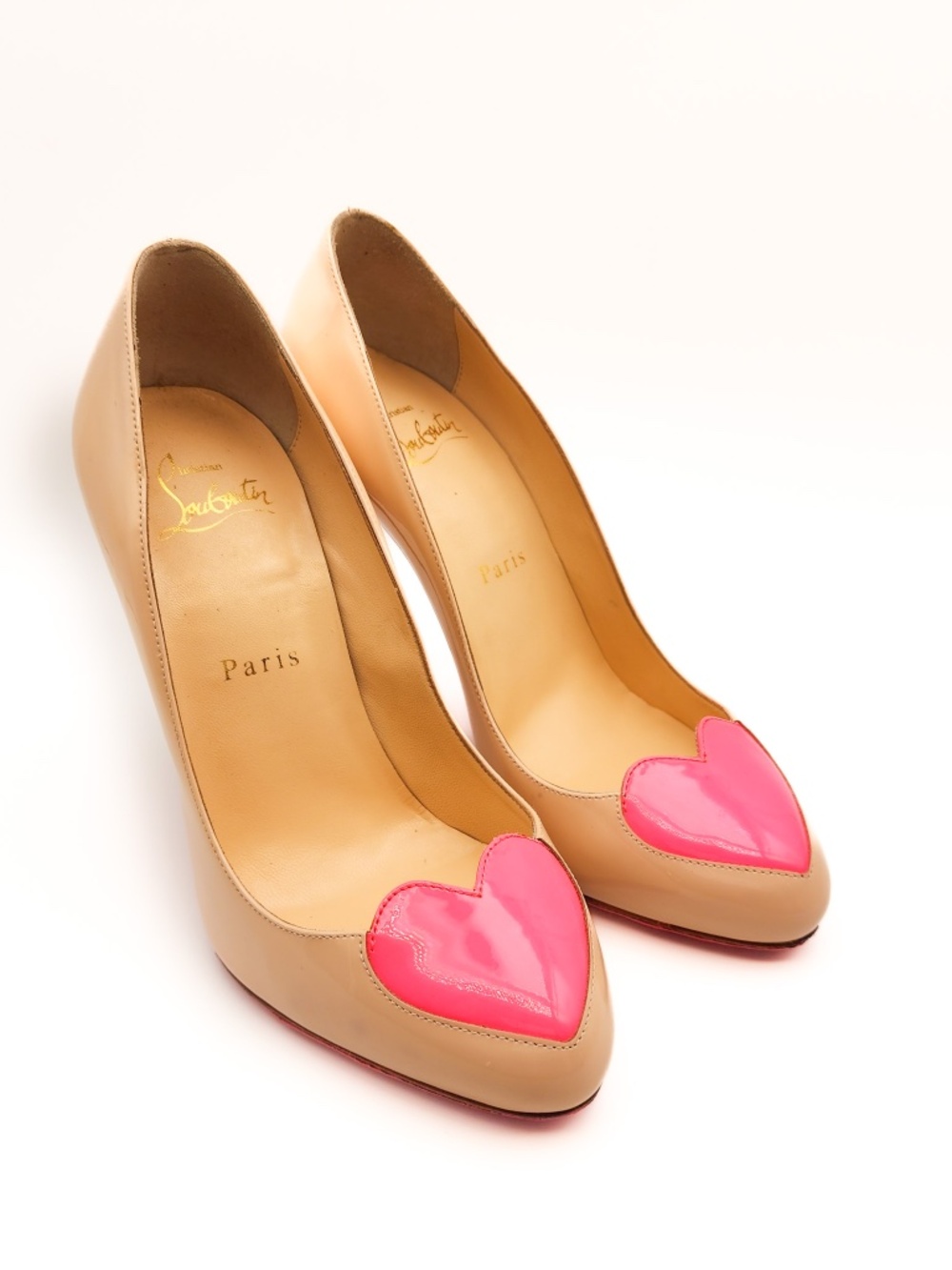 Christian Louboutin Pink Heart Nude Patent Leather Pumps EU 36.5
